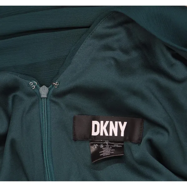 DKNY Chiffon Balloon-Sleeve Faux Wrap Side Slit Maxi Dress Forest Green 8 - Image 5