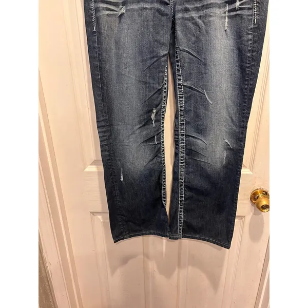 Silver‎ Jeans Lola Straight Leg Dark Wash Distressed Thick Stitch W33 L28 Denim - Image 5