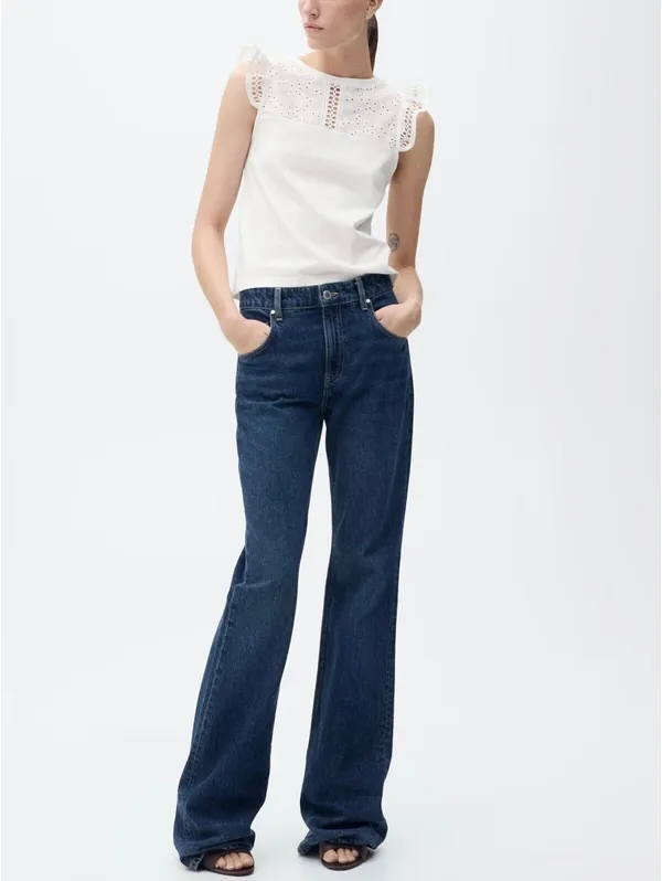 Mango Cotton Top with Lace Neckline NWT White XS - Image 3