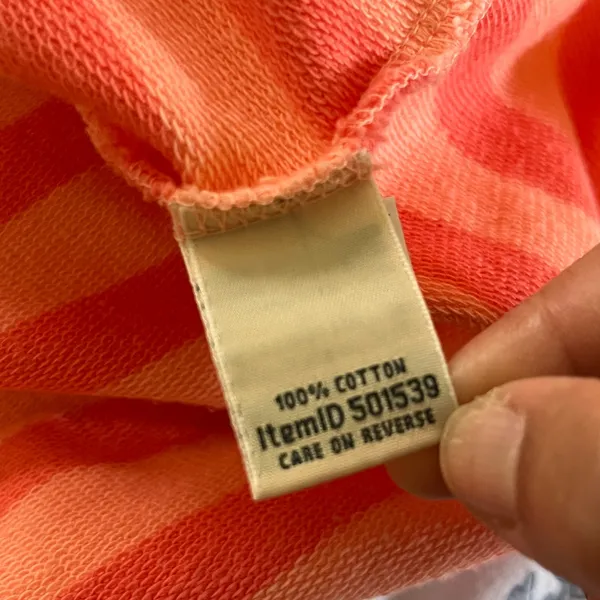 LL Bean Coral White Striped‎ Rugby Henley Shirt Long Sleeve Womens Small - Image 4