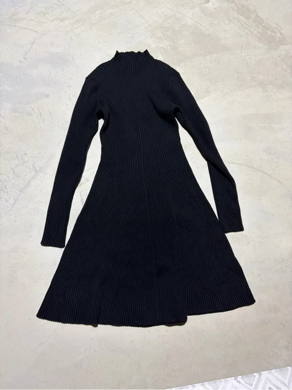 J. Crew NWT Black Ribbed Long-Sleeve Knit Dress small MSRP$128 - Image 2