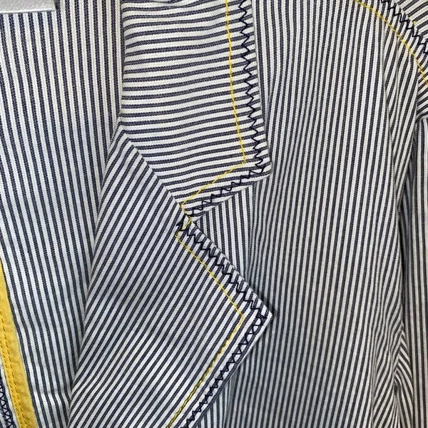 Chico's Seersucker Striped gray white yellow Yachtie Blazer coastal classic - Image 15