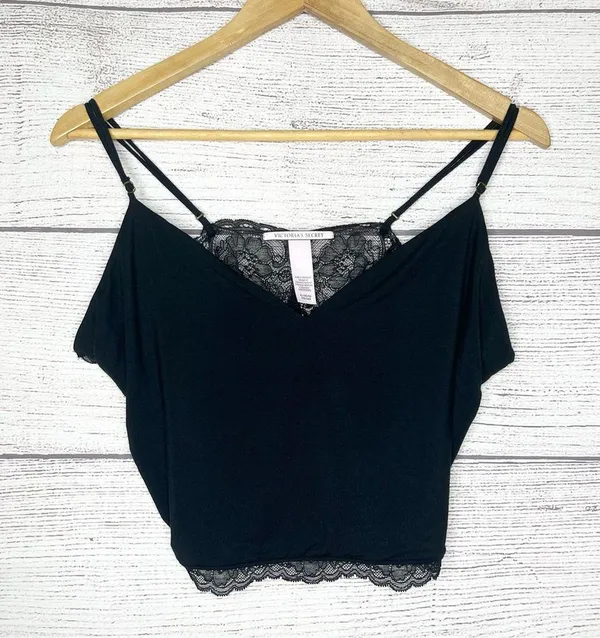 Victoria’s Secret Black Lace Trim Modal Cropped Cami Size XL - Image 9