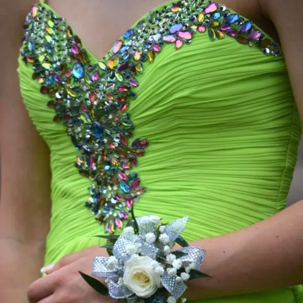 Lime Green Rhinestone Prom Dress - Image 3