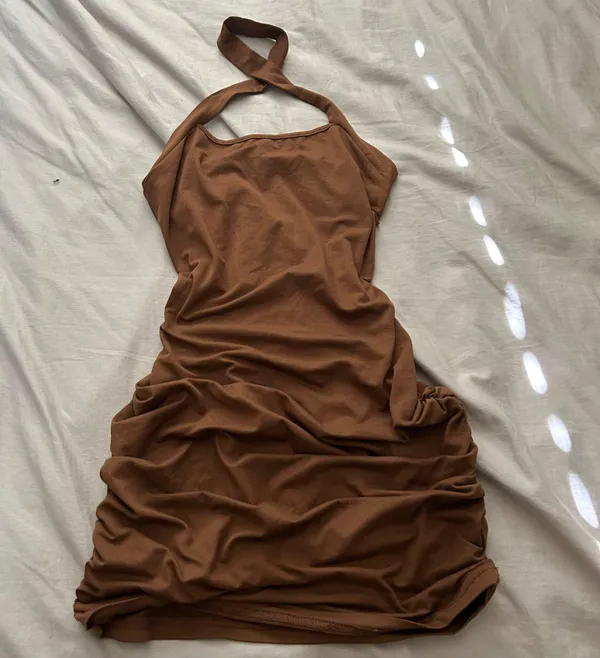 Brown Halter Mini Dress - Image 2