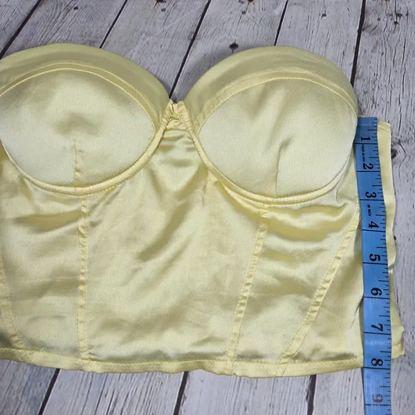 Princess Polly Yellow Satin Bustier Crop‎ Top US 8 Strapless Smocked Back - Image 9