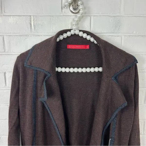 Krimson Klover Brown Knit Asymmetrical Zip Wool Jacket Size XS - Image 11