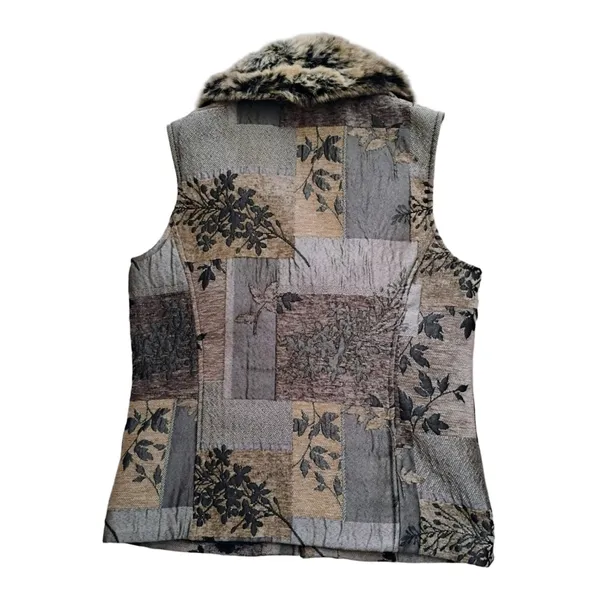 Coldwater Creek Brown Patchwork Tapestry Vest Fur Collar Size Med READ - Image 2