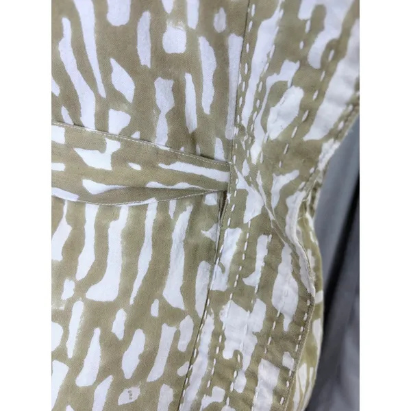 MIRTH‎ Olive Block Print Cotton Midi Dress Kantha Stitch Integrated Belt L - Image 8