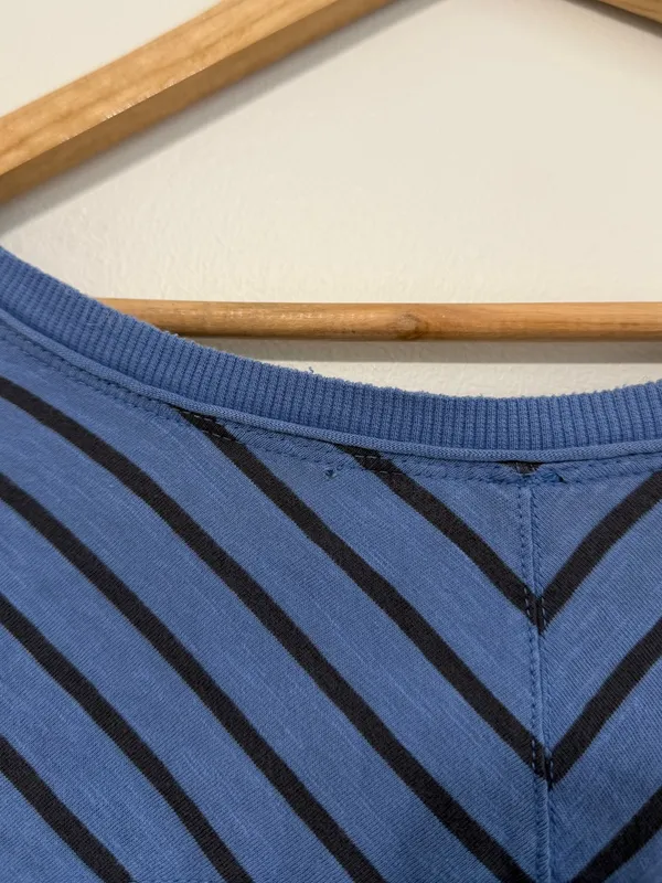 Free People Striped Blue Long Sleeve Top Size Large Shirt Boho Cotton - Image 8