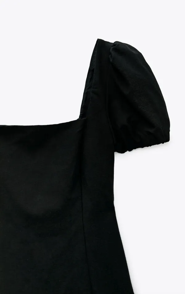 ZARA linen blend little black dress bohemian milkmaid mini linen - Image 7