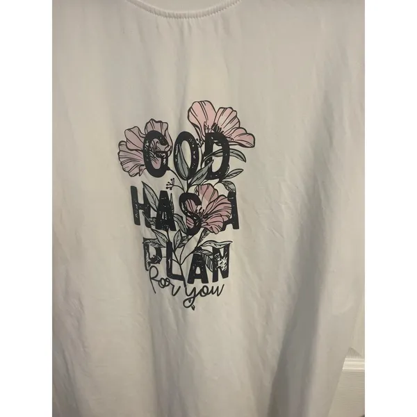 White T Shirt “God Has A Plan For You” Size L New Without Tags - Image 2