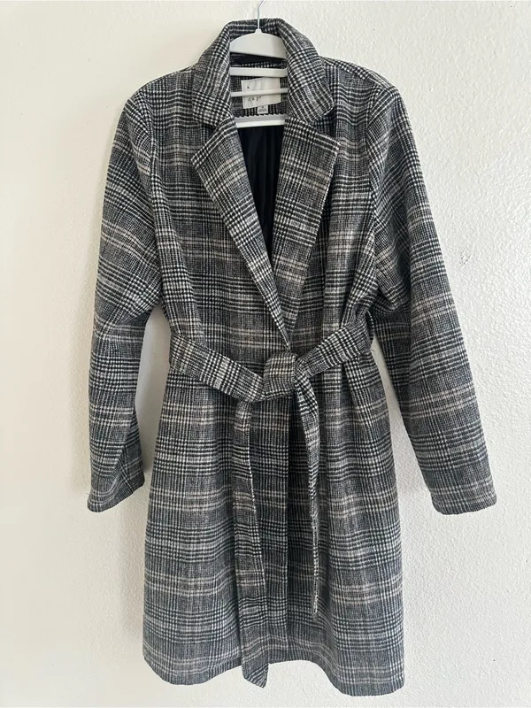 a new day Gray Plaid Belted Coat - Image 2