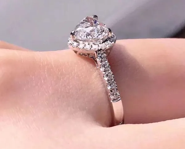 1.5ct heart shape halo 4.5 5 6 7 8 9 10 Diamond Cz Silver 925 Cushion Engagement Proposal Ring - Image 7