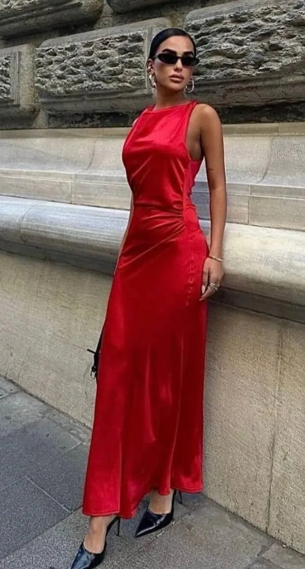 ZARA dress Maxi Red satin Lingerie Fitted wedding Party - Image 2