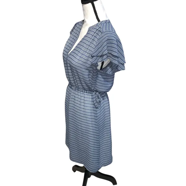 H&M Womens Blue Striped Mini Summer Casual Flutter Sleeve A Line Dress - Image 3