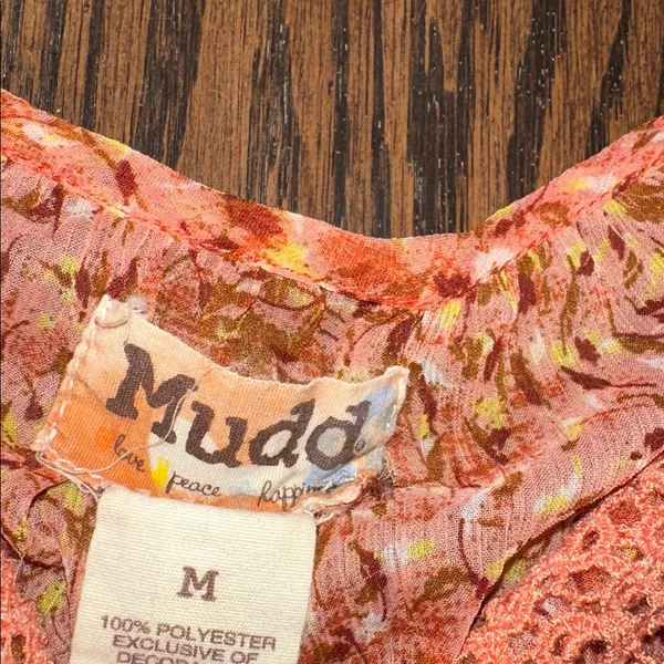 Mudd Peach Floral Blouse vintage size medium sheer babydoll Bella swan Y2K - Image 3
