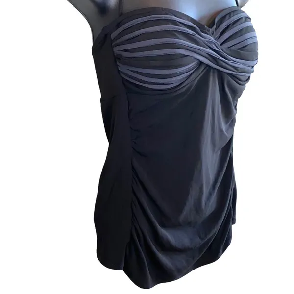 Robin Piccone Black Ruched Tankini Swim Top‎ Medium Halter Swimwear - Image 2