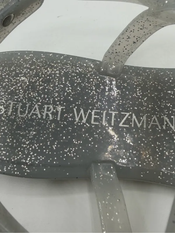 Stuart Weitzman Sallie Jelly Sandals 9 Silver Glitter T Strap Clear NWOB - Image 8