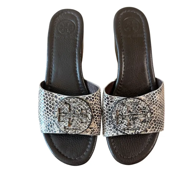 Tory Burch Robinson Snake Embossed Wedge Slides Sandals Sz‎ 7.5 Dust Bag - Image 2