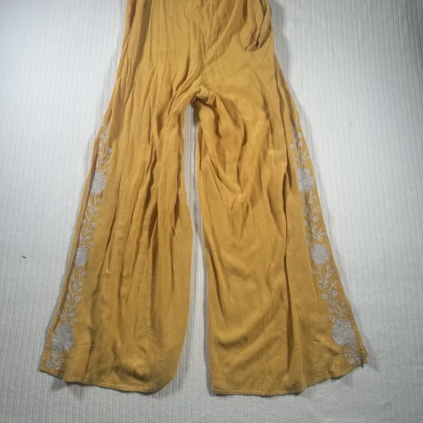 American Eagle Jumpsuit Small Yellow Embroidered Halter Wide Leg Boho Summer - Image 9