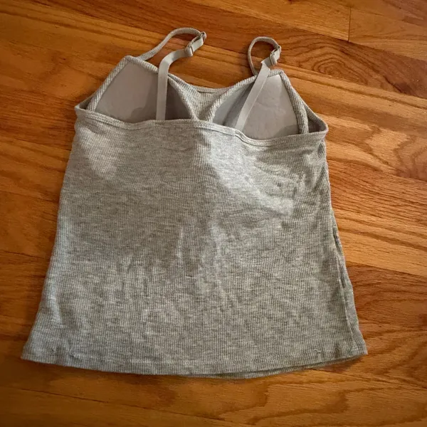 Ribbed Cami Built-in Padded Bra Size L Heather Gray Adjustable Strap Tank Top - Image 2