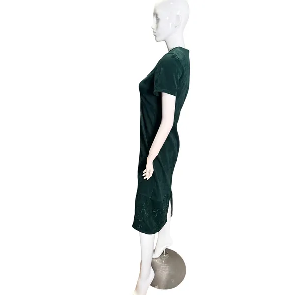 Country Wear Petite Casuals Green Faux Suede Embroidered Midi Sheath Dress PM - Image 3