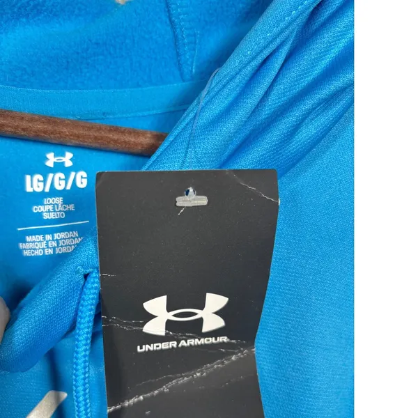 Under Armour Womens Hoodie L Loose Fit Blue Script Logo‎ Pullover Athletic - Image 3