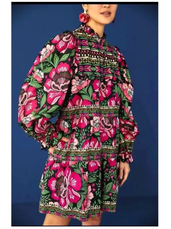 NWOT Farm Rio Floral Tiered Mini Dress - Pink & Green Size S - Image 5