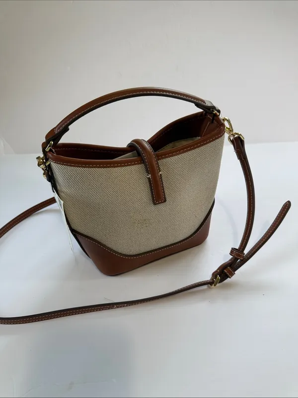 Mango Two-Tone Cream and Brown Crossbody Bucket Bag - Image 7