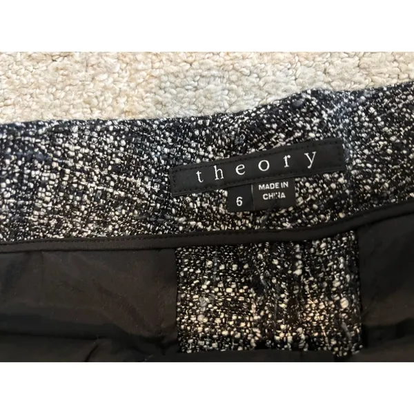 Theory Tweed Trousers Women 6 Black White Straight Leg‎ Professional Dress Pants - Image 5