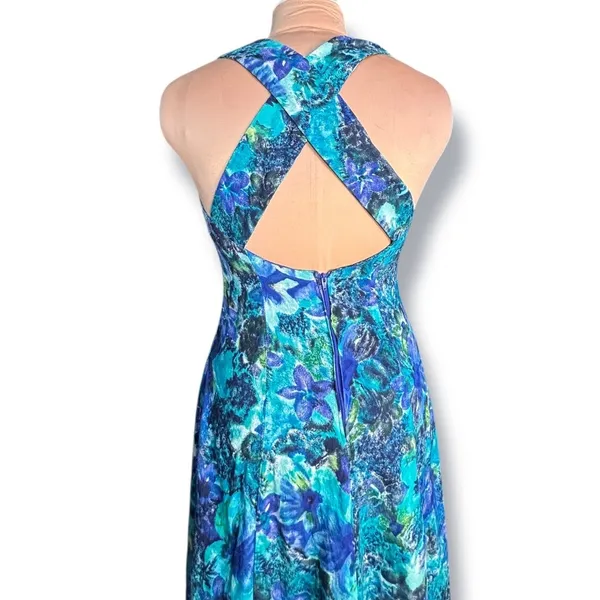 90s‎ All That Jazz Floral Maxi Dress Open Cross Back Blue Green Romantic Fairy - Image 7