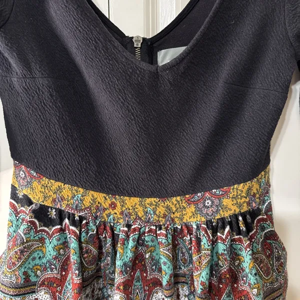 Maeve Anthropology Black Boho Paisley Dress With Half Sleeves Size 4‎ Petite - Image 2