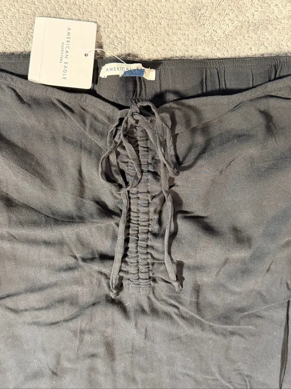 American Eagle Black Maxi Skirt XXL NEW Ruched Tie Front Side Slits Goth Boho - Image 3