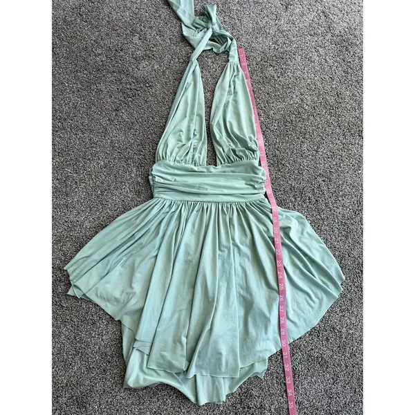 Lucy in the Sky Sage Green Halter Mini Dress with Built-In Shorts S - Image 4