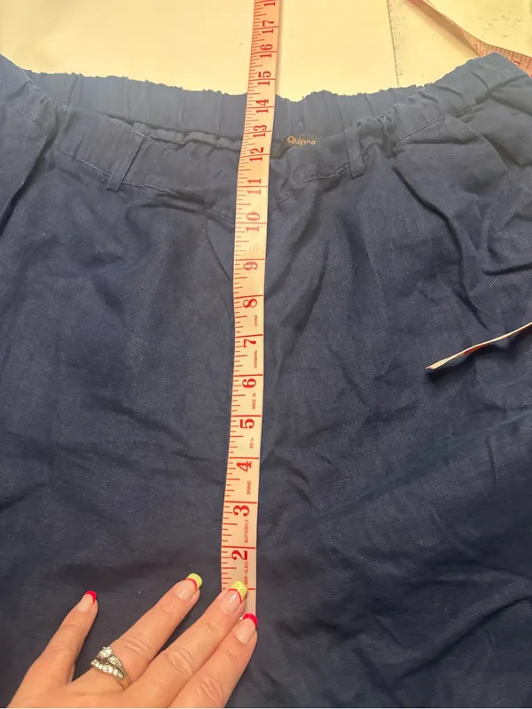 Quince Size XL Dark Navy Linen Elastic Waist Crop Pants Casual Lagenlook Beach - Image 3