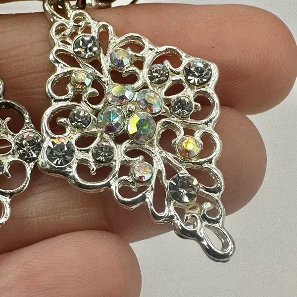 Silver tone rhinestone drop earrings Silver - Image 3