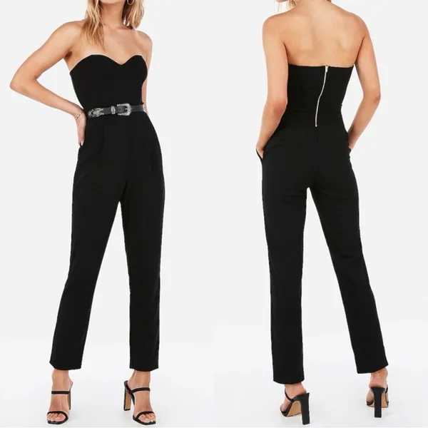 Express Strapless Sweetheart Neck Slant Pockets‎ Stretchy Jumpsuit Black Size 2 - Image 7