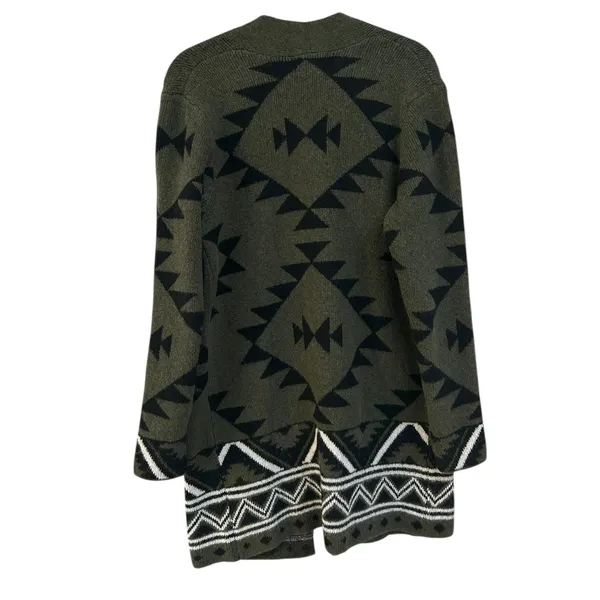 Frye NWT Boho Indie Green Aztec Geometric‎ Print Open Front Cardigan Sweater S - Image 2