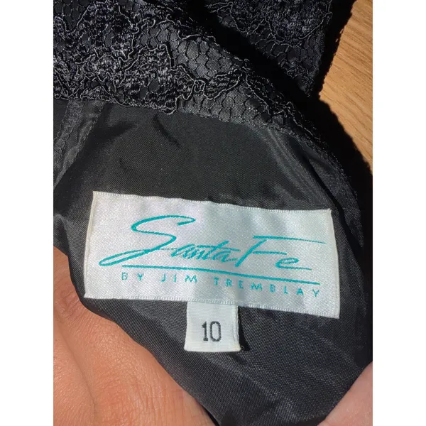 Santa Fe by Jim Tremblay Black Lace Open Back Tie Cocktail Dress Size 10 - Image 5