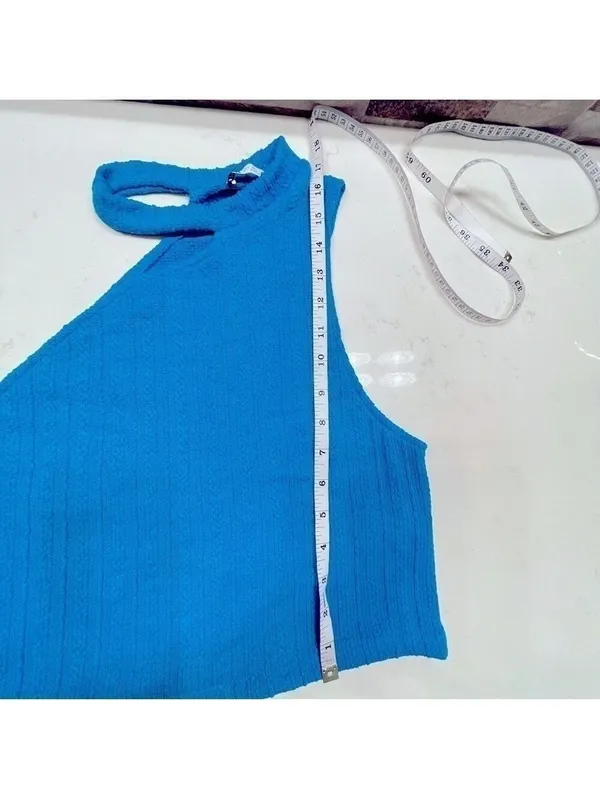 Nwt ZARA - ribbed asymmetrical cut out electric blue crop top Sz Large - Image 9
