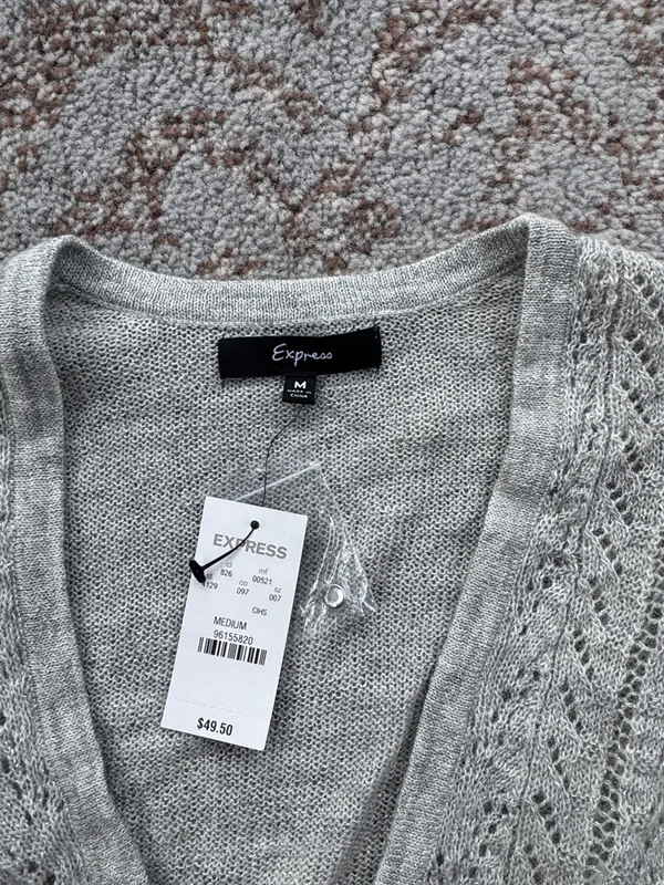 Express Wool Cropped Cardigan Gray Medium - Image 3