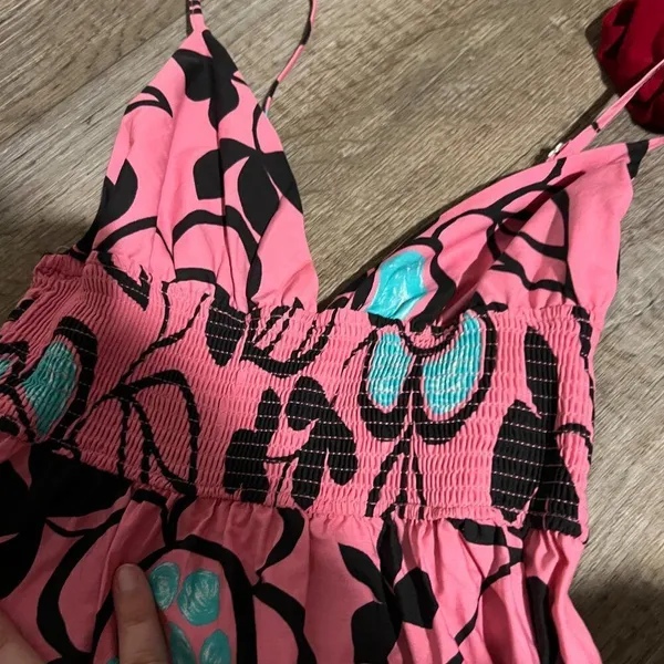 Zara Pink Black Floral Cotton Poplin‎ Midi Dress Size S - Image 15