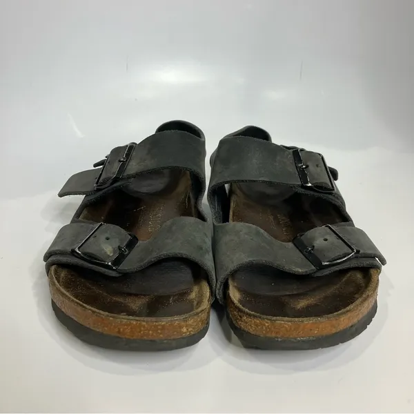 Birkenstock Milano black‎ leather sandals casual trendy womens size 37 / 6 - Image 3
