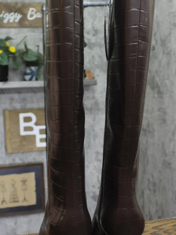 NWT INC International Concepts Knee High Boots Kitten Heel Brown Croc 6M - Image 6