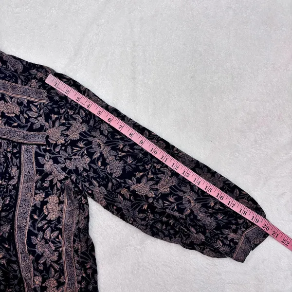 LUCKY BRAND Top Blue Pink Floral Pin-tucked Front Boho 3/4 sleeve shirt size‎ M - Image 10
