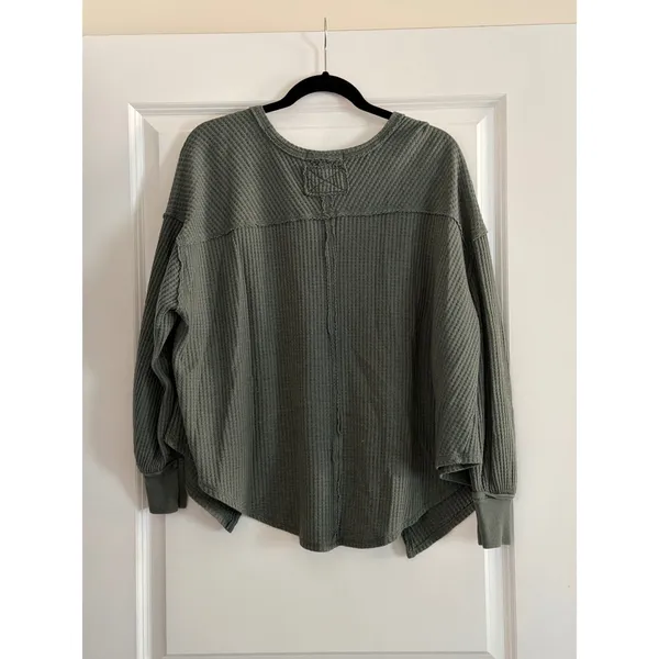 We The Free Green Coraline Thermal V-Neck Waffle Knit Top XS - Image 7