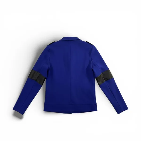D-Signed Disney Blue & Black Faux Leather Zip Jacket Womens L 14/16 Moto Style - Image 3