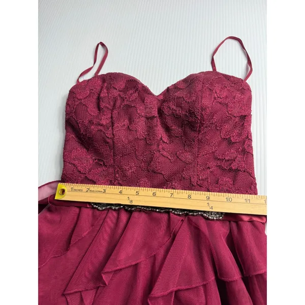 Love Reign Burgundy Lace Ruffle Beaded Waist Corset‎ Prom Party Dress Size 1 - Image 3
