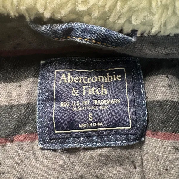 Abercrombie & Fitch Denim bomber Jacket‎ Sherpa Collar Womens Size small Lined - Image 8